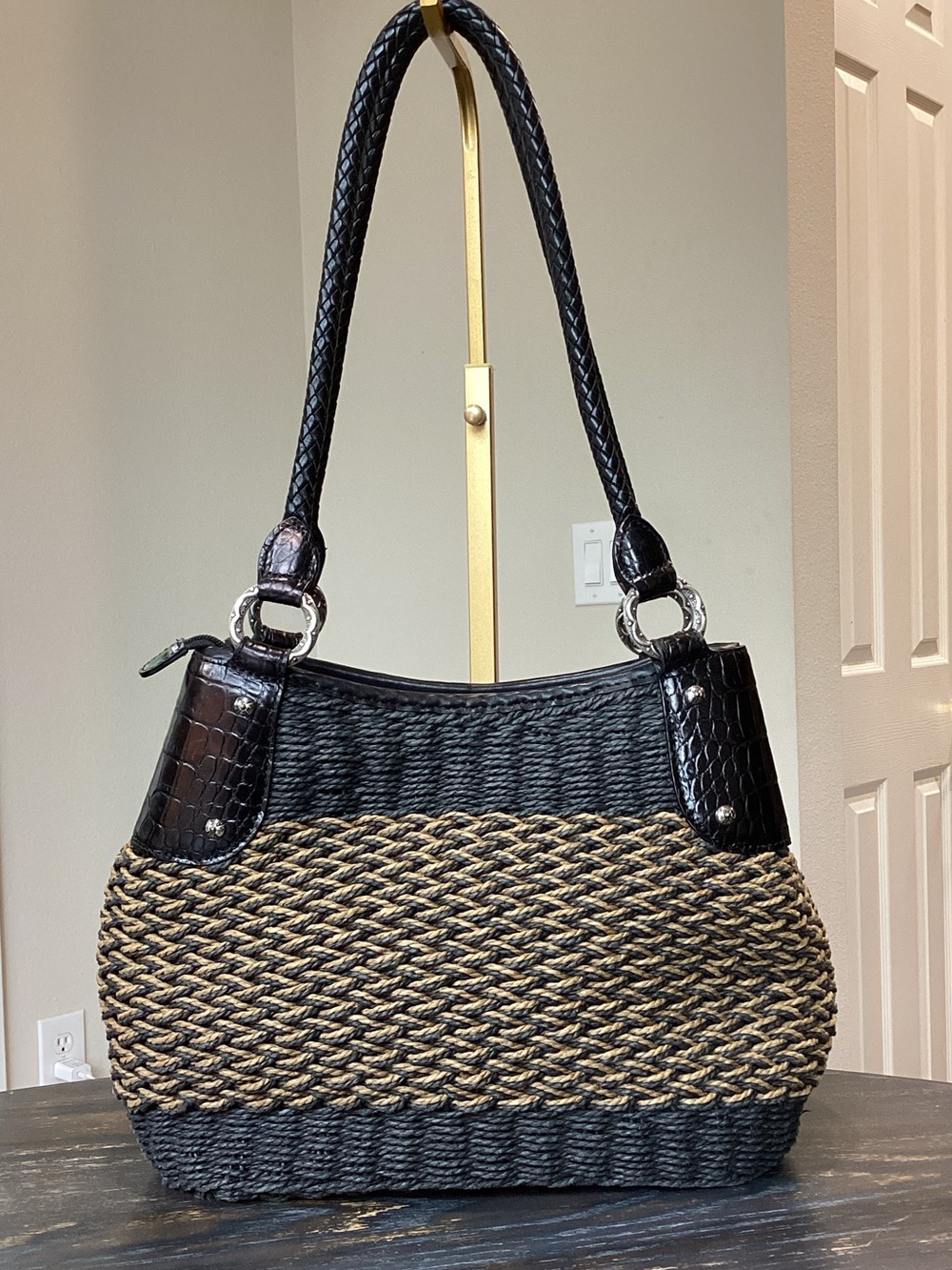 Brighton Black and Tan Woven Shoulder Bag
